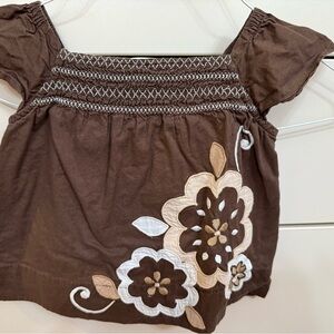 GAP Brown Smocked Blouse with Puff Sleeves